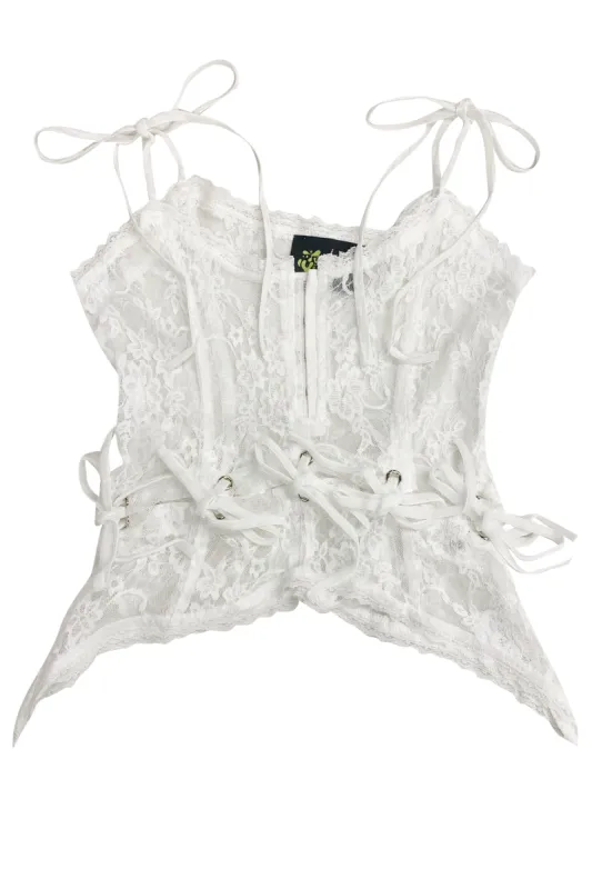 Gwendolyn White Lace Tie-Up Camisole sold by Tunnel Vision