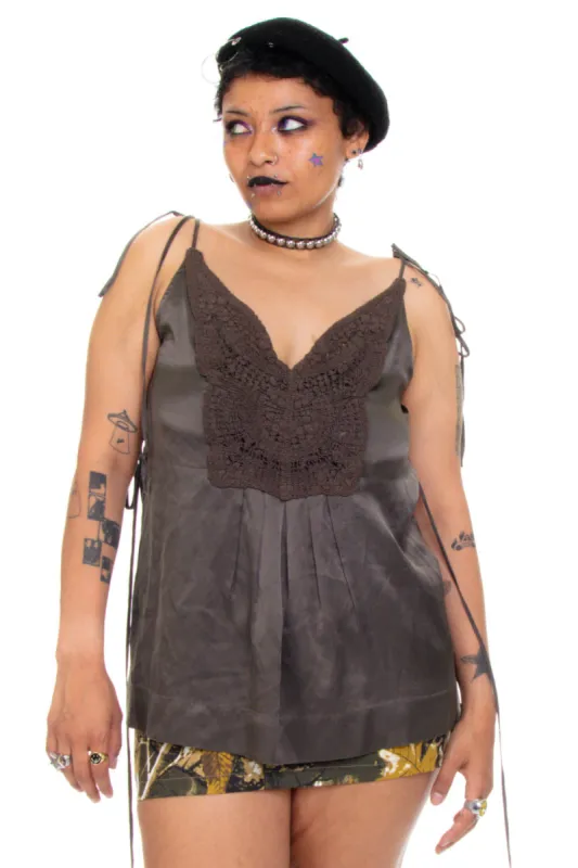 Vintage Y2K Slate Slit Tie Top - OSFM sold by Tunnel Vision