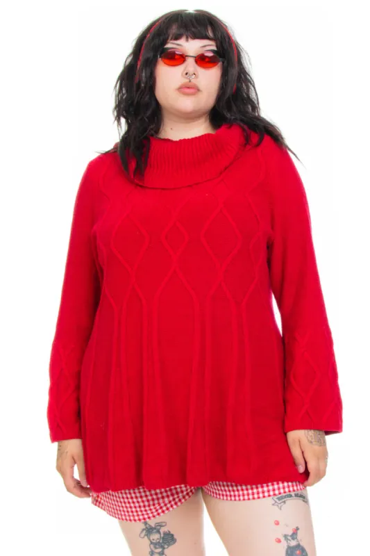 Vintage Y2K Cherry Red Turtle Neck Sweater - OSFM sold by Tunnel Vision