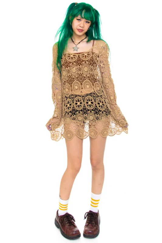 Vintage Y2K Flower Crochet Knit Sweater - OSFM sold by Tunnel Vision