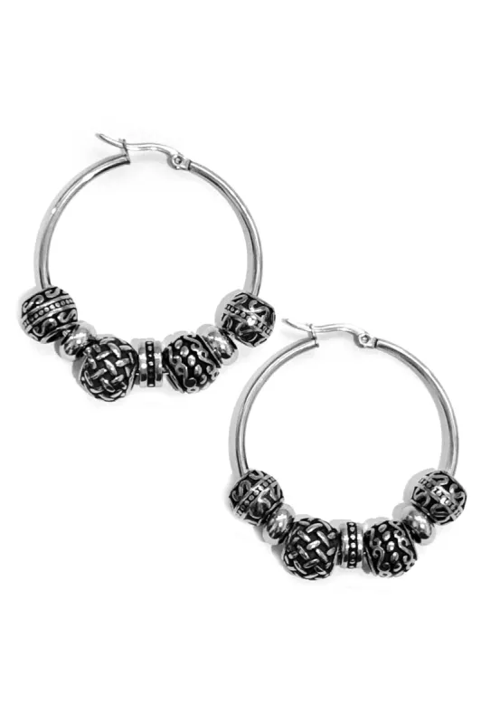 Stainless Steel Bead Stacked Hoop Earrings sold by Tunnel Vision