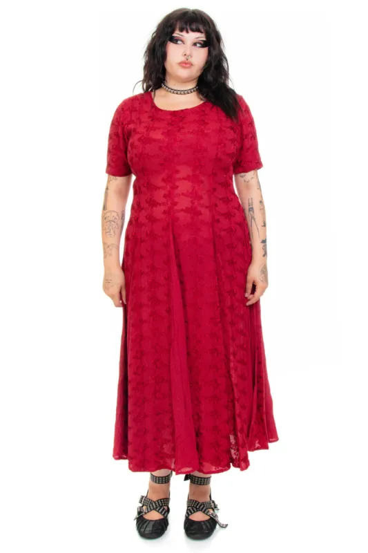 Vintage Y2K Faded Crimson Floral Embroidered Maxi Dress - M/L/XL sold by Tunnel Vision