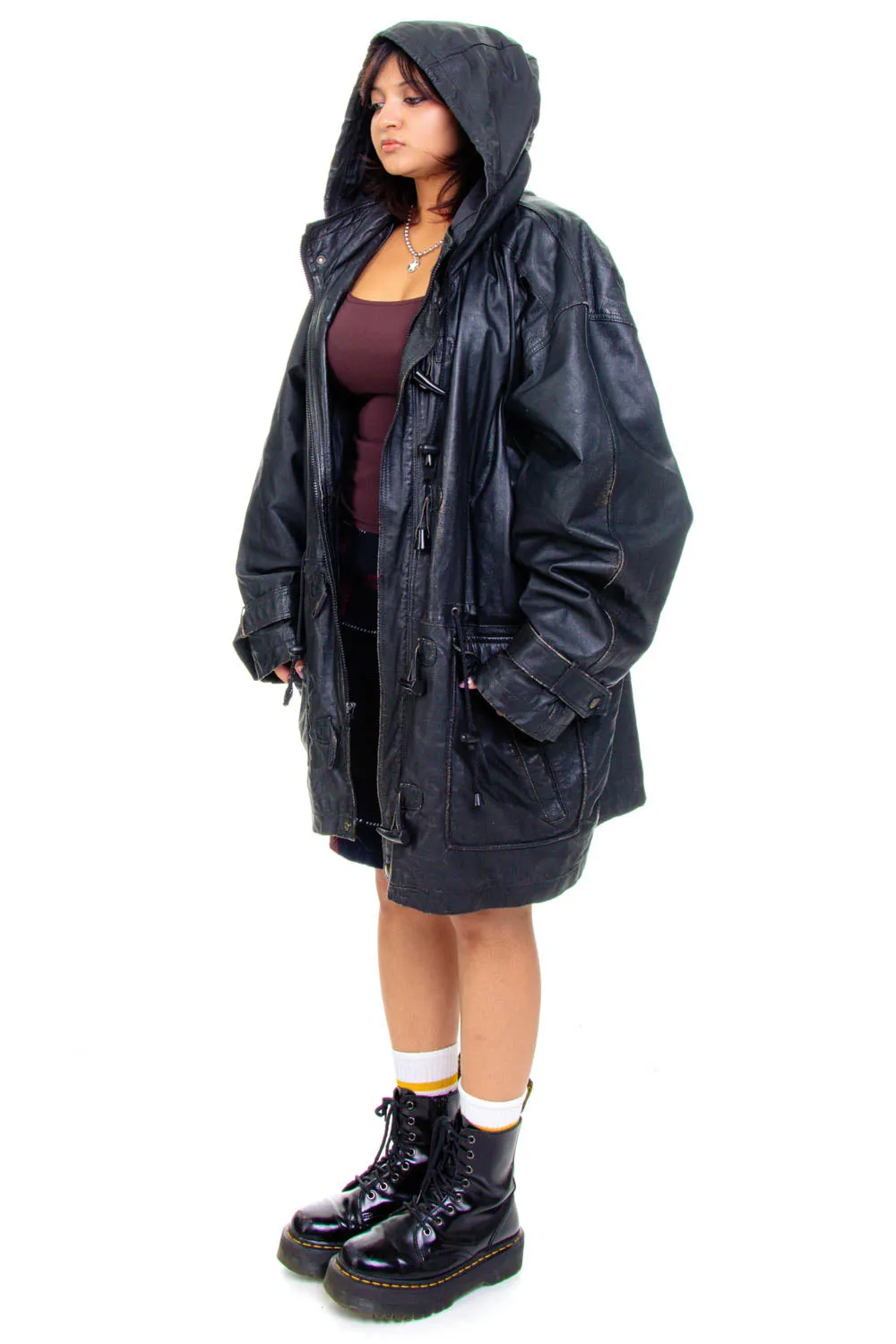 Vintage 80's Wilson's Hooded Matrix Black Leather Jacket - OSFM sold by Tunnel Vision product image thumbnail 5