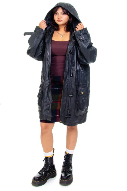 Vintage 80's Wilson's Hooded Matrix Black Leather Jacket - OSFM sold by Tunnel Vision