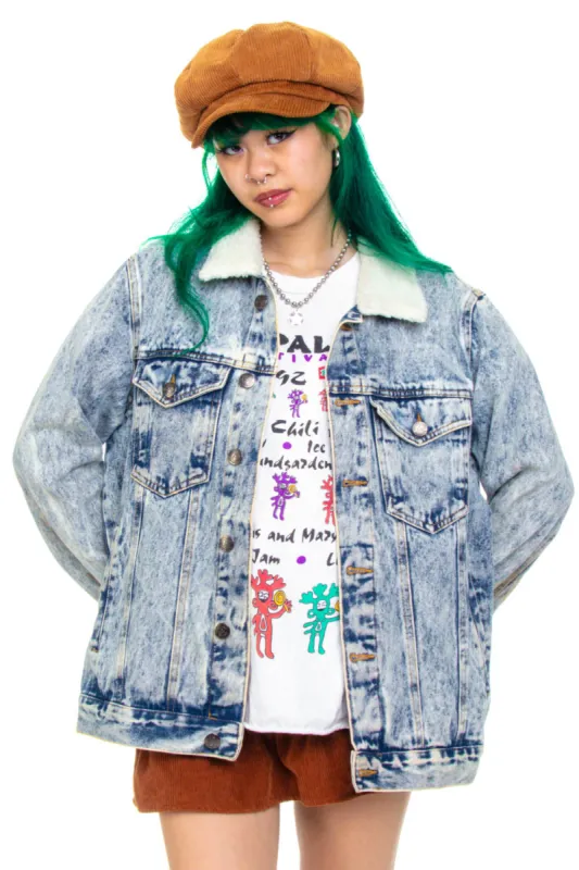 Vintage Y2K Jeanius Sherpa Collar Denim Jacket - S/M sold by Tunnel Vision