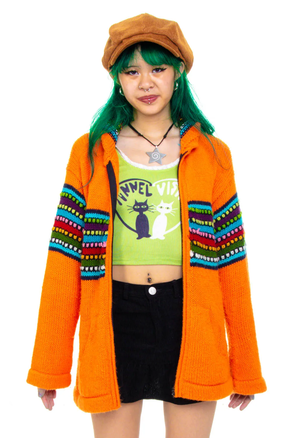 Vintage 90's Orange Rainbow Stripe Zip up Hoodie - OSFM sold by Tunnel Vision product image thumbnail 2