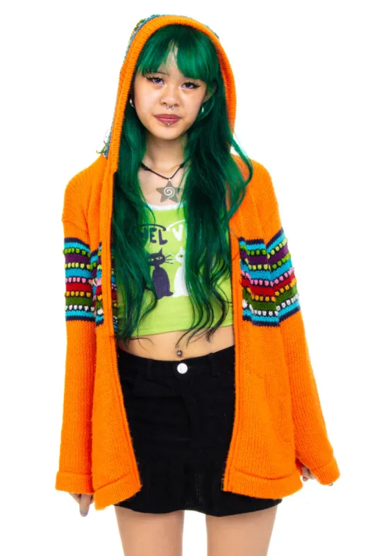 Vintage 90's Orange Rainbow Stripe Zip up Hoodie - OSFM sold by Tunnel Vision