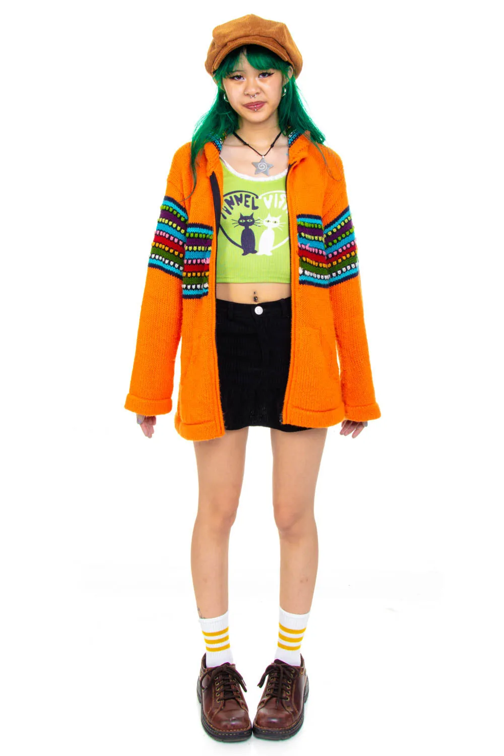 Vintage 90's Orange Rainbow Stripe Zip up Hoodie - OSFM sold by Tunnel Vision product image thumbnail 3