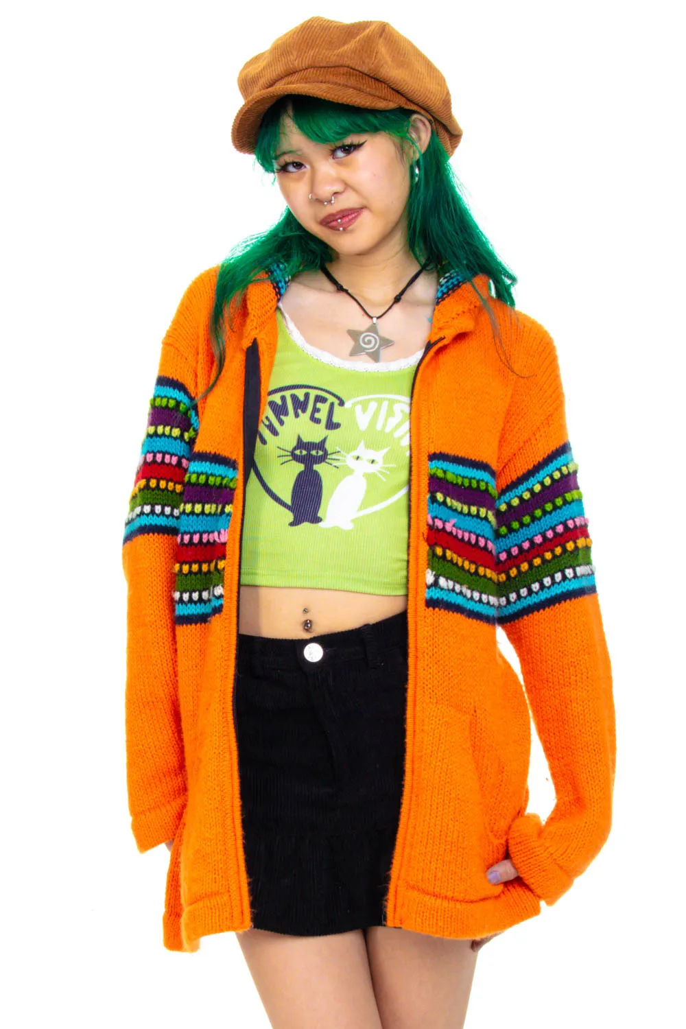 Vintage 90's Orange Rainbow Stripe Zip up Hoodie - OSFM sold by Tunnel Vision product image thumbnail 4