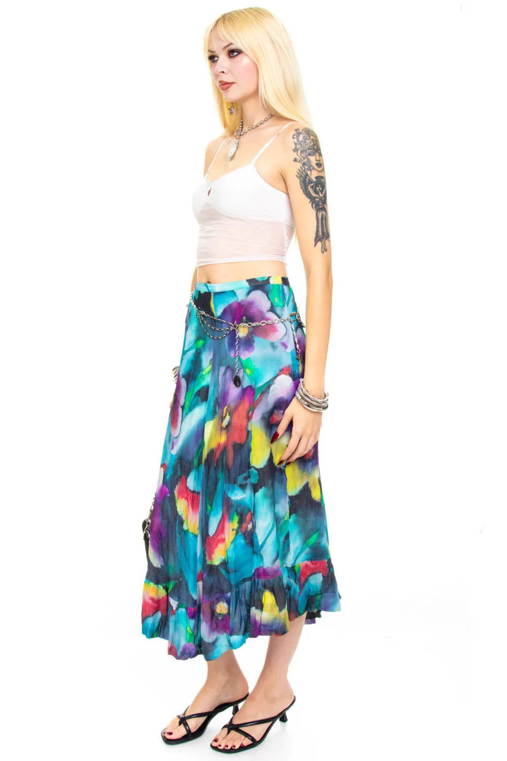 Vintage Y2K Trippy Painted Flower Maxi Skirt - S sold by Tunnel Vision product image thumbnail 4