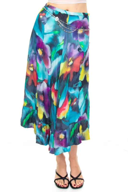 Vintage Y2K Trippy Painted Flower Maxi Skirt - S sold by Tunnel Vision