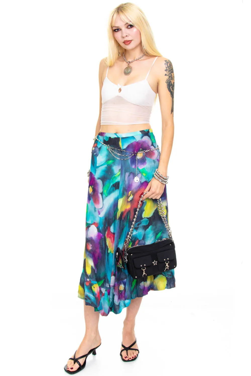 Vintage Y2K Trippy Painted Flower Maxi Skirt - S sold by Tunnel Vision product image thumbnail 3
