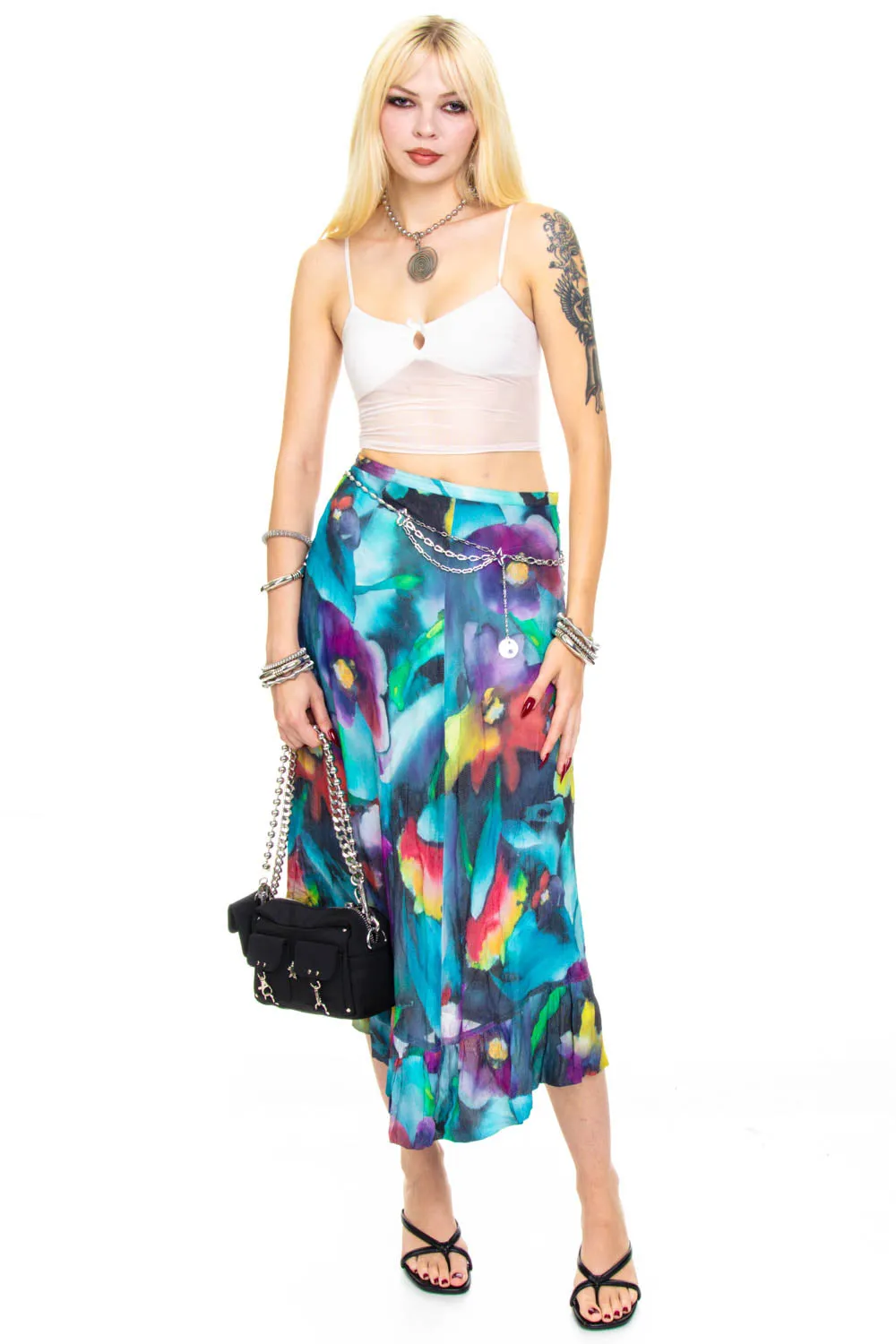 Vintage Y2K Trippy Painted Flower Maxi Skirt - S sold by Tunnel Vision product image thumbnail 2