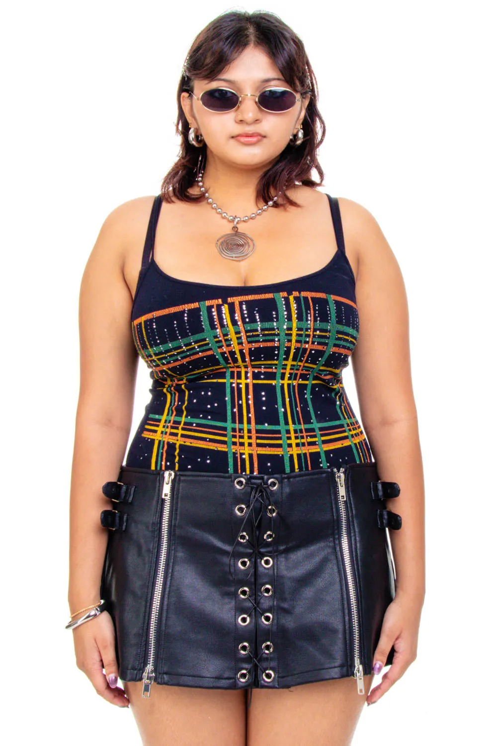 Vintage Y2K Plaid Glitter Tank Top - OSFM sold by Tunnel Vision