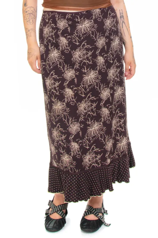 Vintage 90's Brown Polka Dot Flora Maxi Skirt - XL/2X sold by Tunnel Vision
