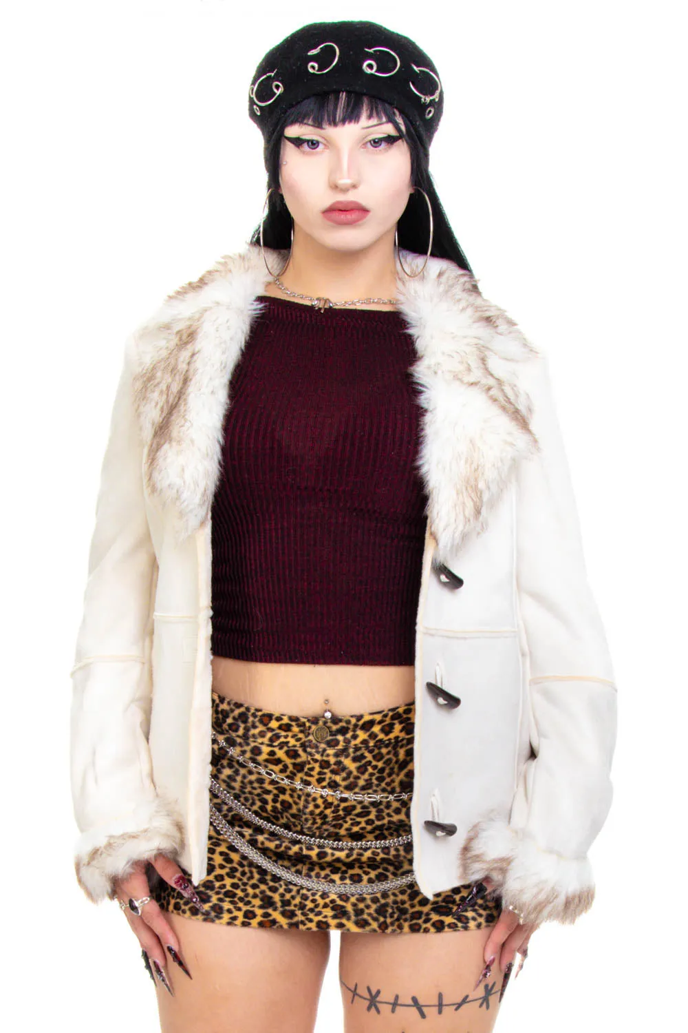 Vintage Y2K Cream Faux Fur-Trimmed Coat - M/L sold by Tunnel Vision