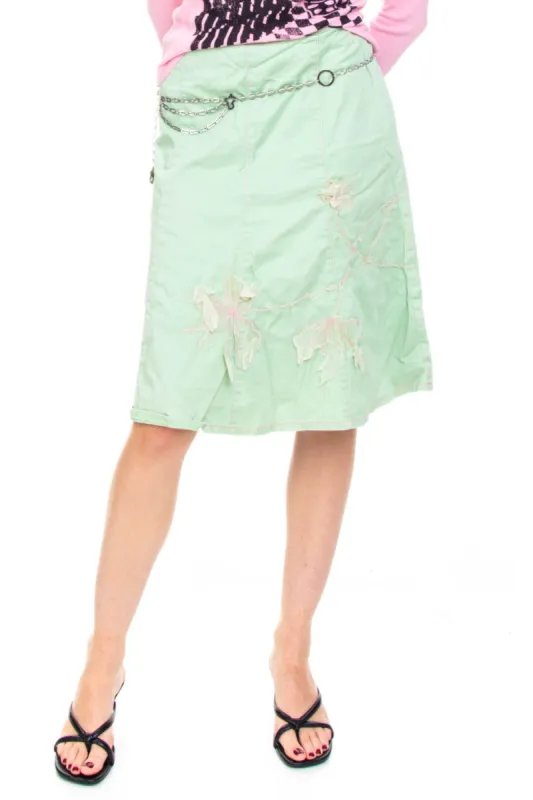 Vintage Y2K Mint Flower Stitched Skirt - S sold by Tunnel Vision