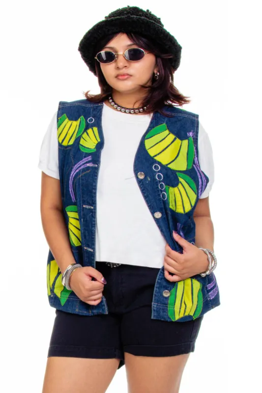 Vintager 90's Pattern Denim Button Vest - OSFM sold by Tunnel Vision