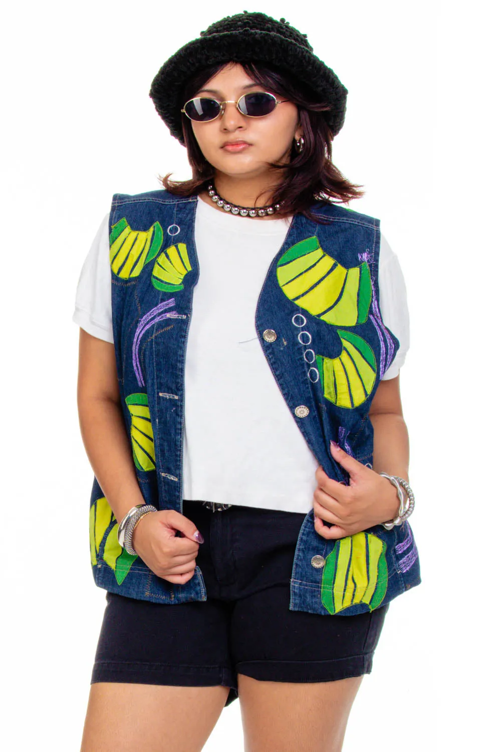 Vintager 90's Pattern Denim Button Vest - OSFM sold by Tunnel Vision