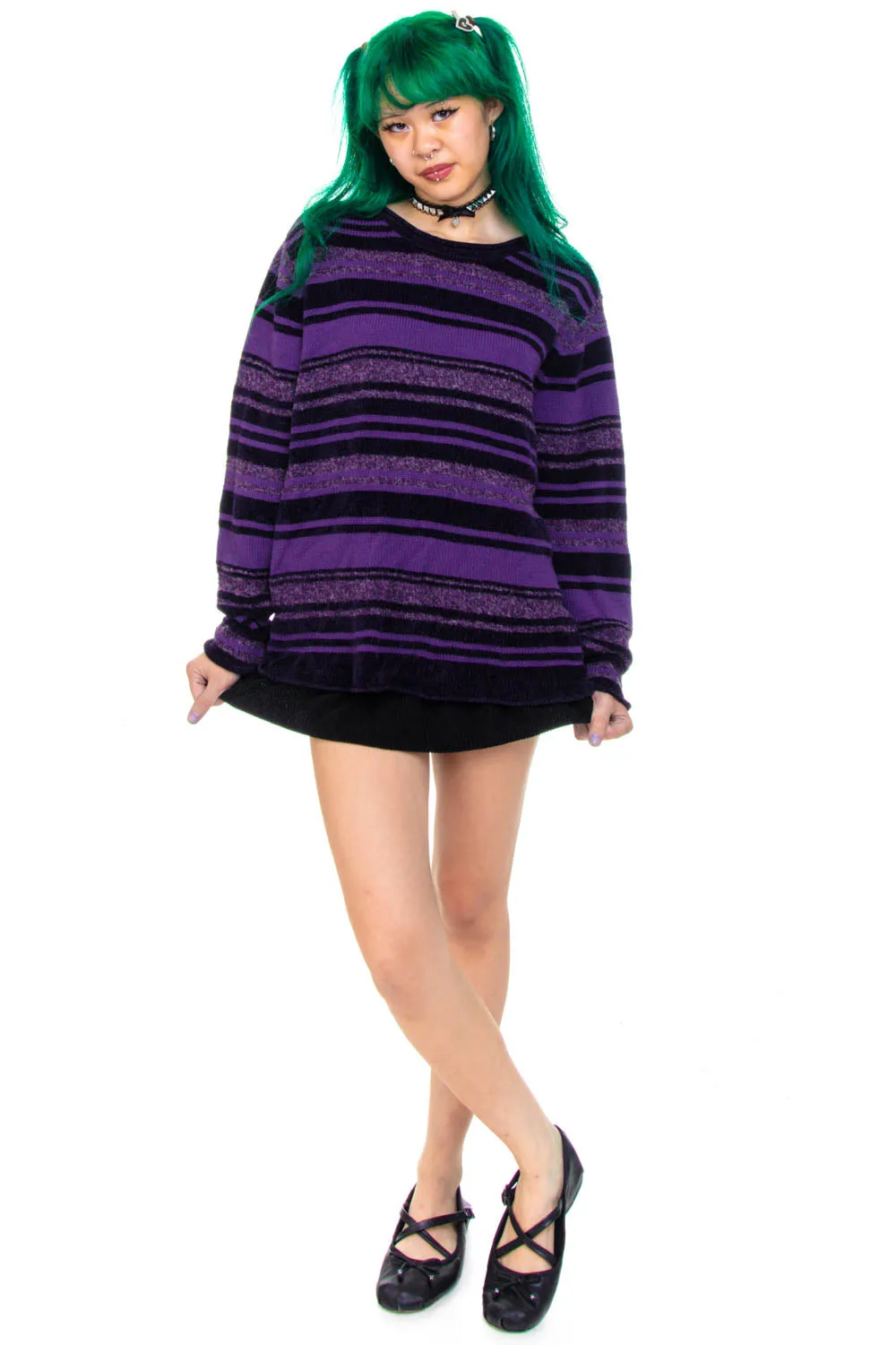 Vintage Y2K Purple Stripe Sweater - XS/S sold by Tunnel Vision product image thumbnail 2