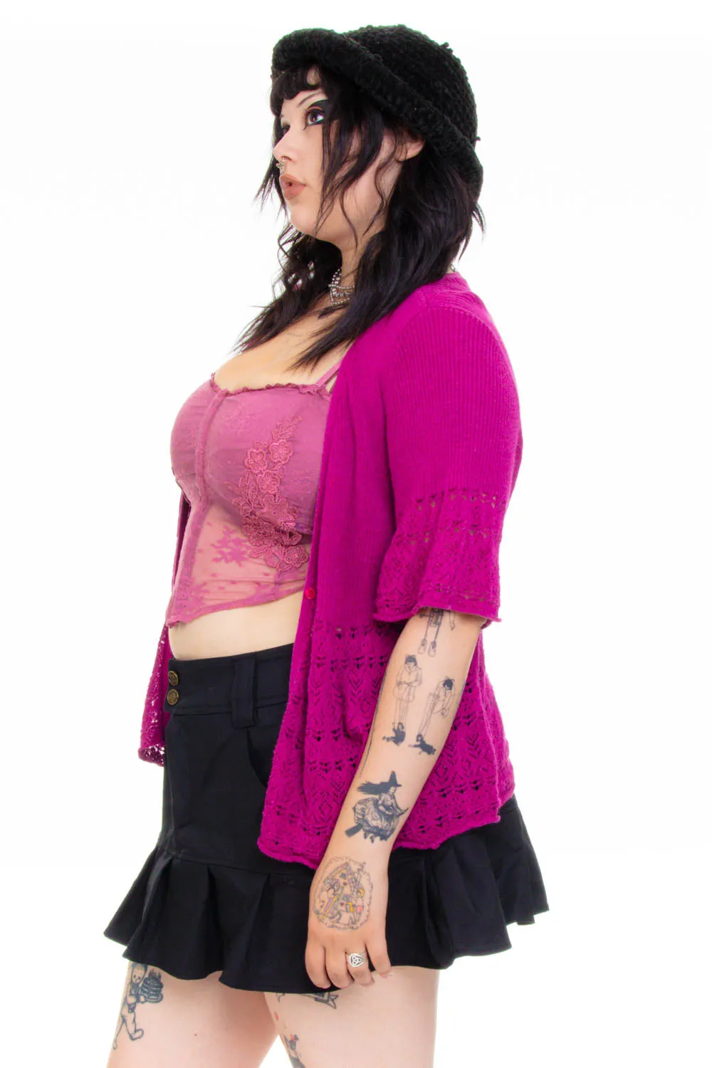 Vintage 90's Magenta Ribbed Knit Cardigan - L/XL sold by Tunnel Vision product image thumbnail 4