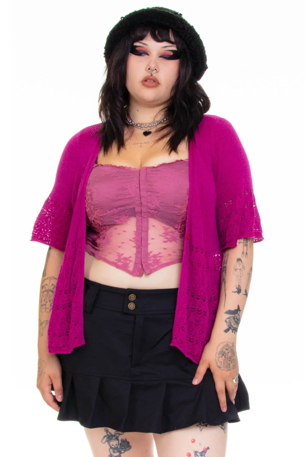 Vintage 90's Magenta Ribbed Knit Cardigan - L/XL sold by Tunnel Vision