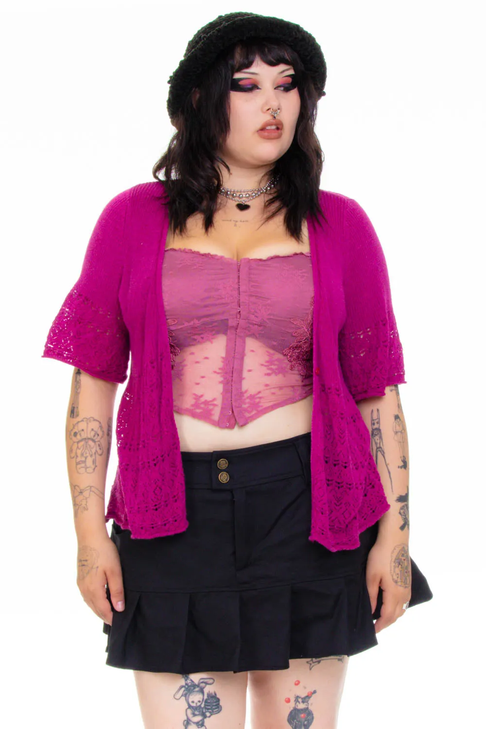 Vintage 90's Magenta Ribbed Knit Cardigan - L/XL sold by Tunnel Vision product image thumbnail 3