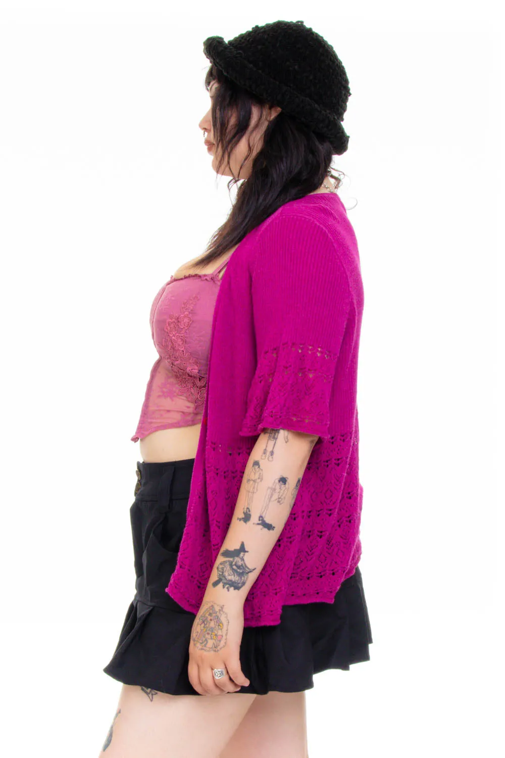 Vintage 90's Magenta Ribbed Knit Cardigan - L/XL sold by Tunnel Vision product image thumbnail 5