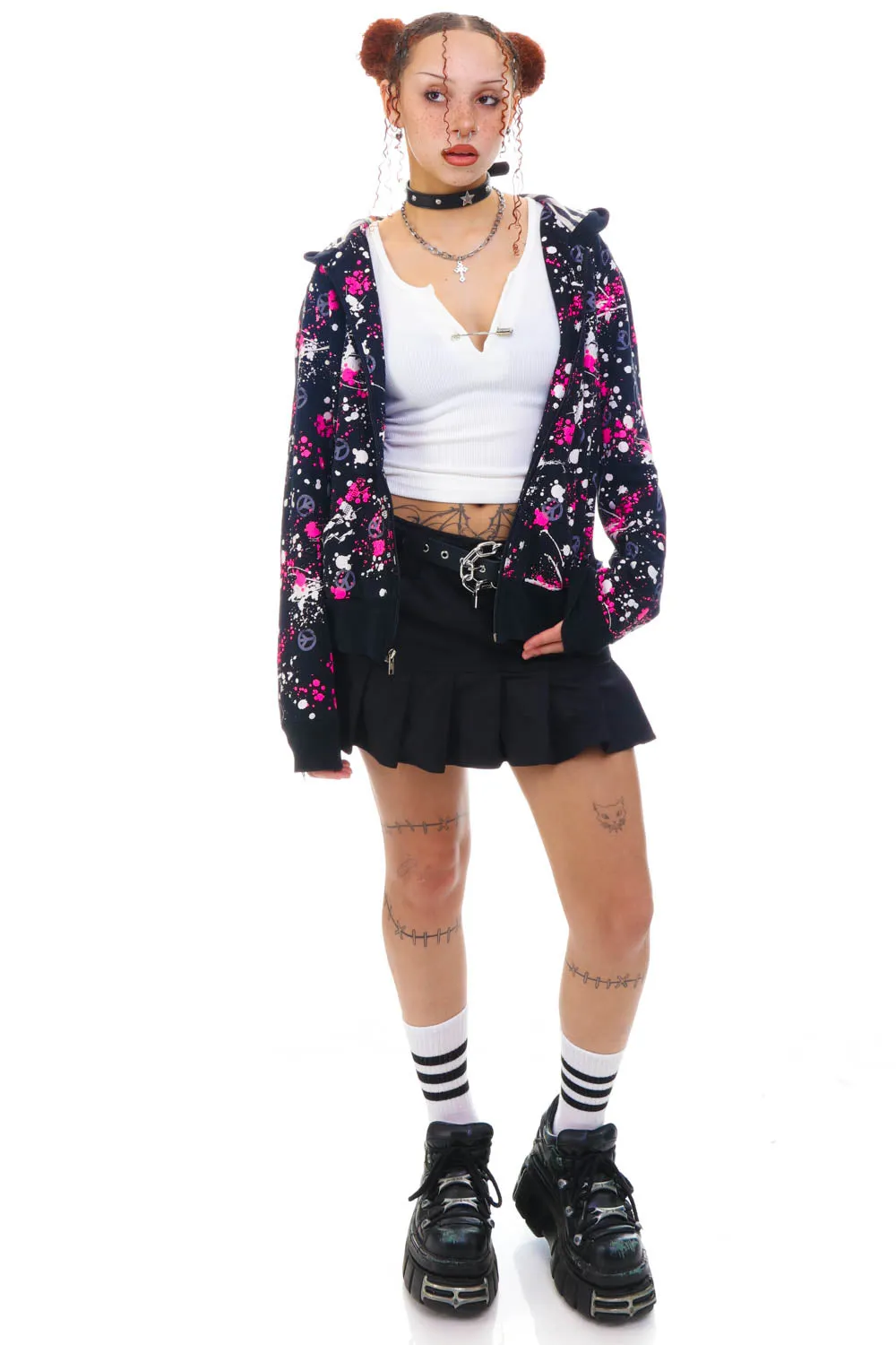 Vintage Y2K Peace & Splatter Zip- Up Hoodie - OSFM sold by Tunnel Vision product image thumbnail 2