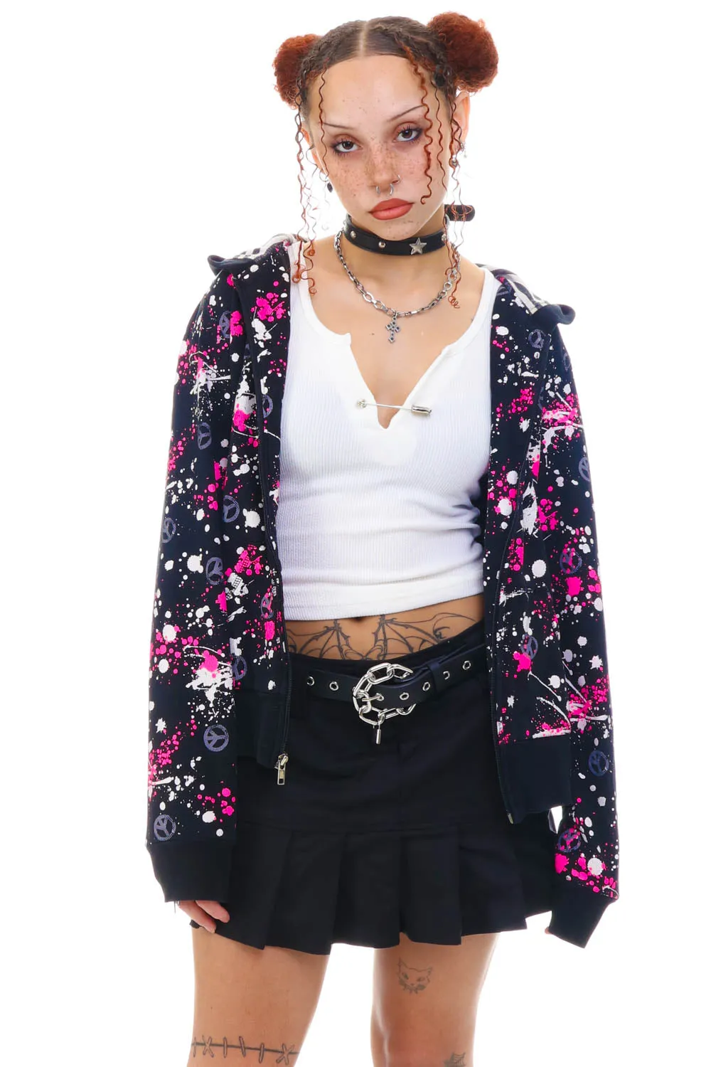 Vintage Y2K Peace & Splatter Zip- Up Hoodie - OSFM sold by Tunnel Vision