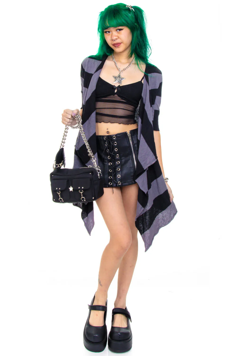 Vintage Y2K Black & Grey Stripe Knit Cardigan - OSFM sold by Tunnel Vision product image thumbnail 2