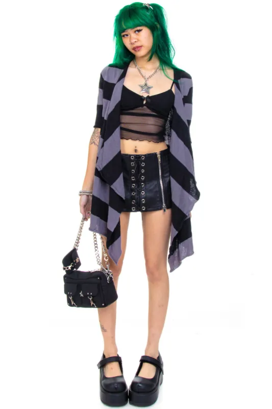 Vintage Y2K Black & Grey Stripe Knit Cardigan - OSFM sold by Tunnel Vision