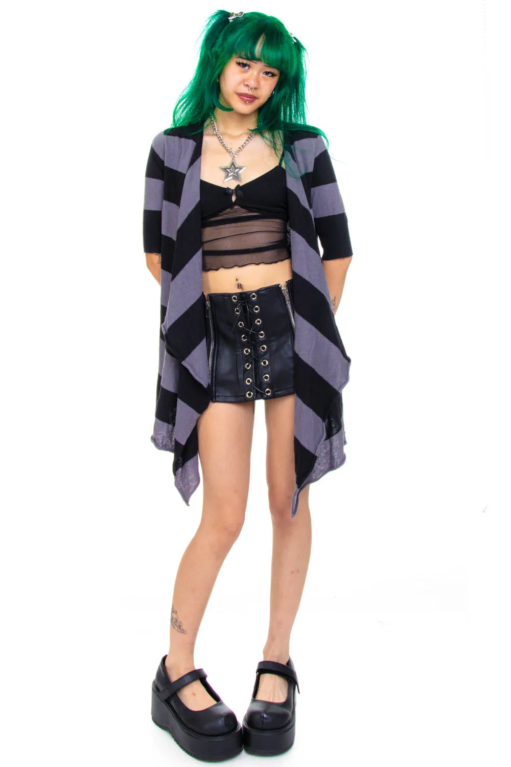 Vintage Y2K Black & Grey Stripe Knit Cardigan - OSFM sold by Tunnel Vision product image thumbnail 5