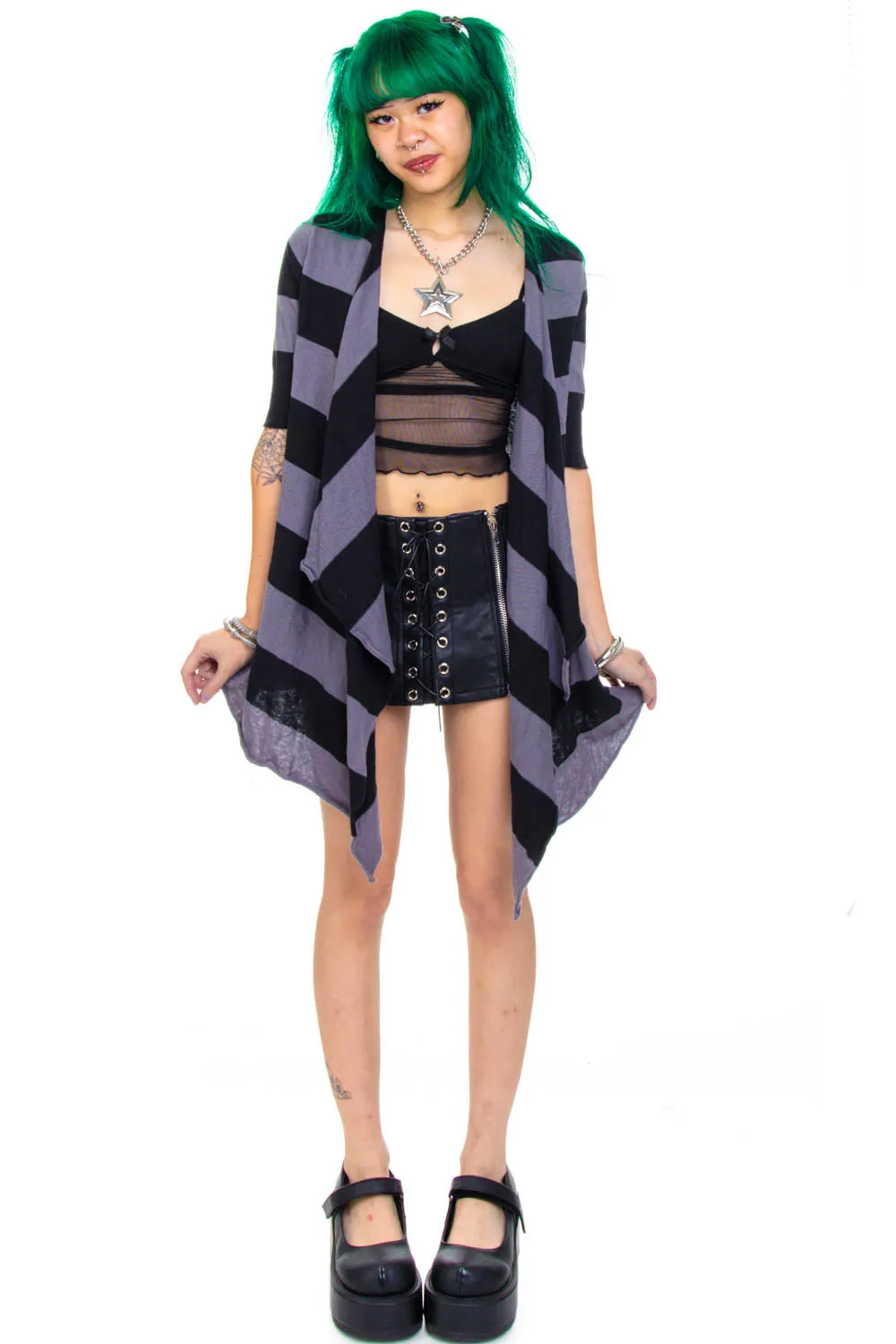 Vintage Y2K Black & Grey Stripe Knit Cardigan - OSFM sold by Tunnel Vision product image thumbnail 4