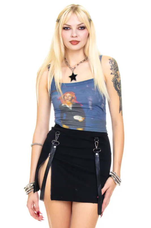 Vintage Y2K Zip Me Up Suspender Black Mini Skirt - S sold by Tunnel Vision