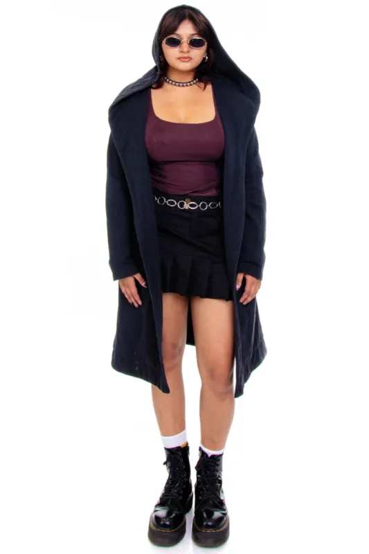 Not-Vintage-Quite Black Dramatic Hooded Long Cardigan Sweater - OSFM sold by Tunnel Vision