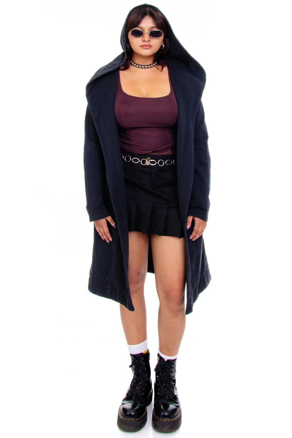 Not-Vintage-Quite Black Dramatic Hooded Long Cardigan Sweater - OSFM sold by Tunnel Vision