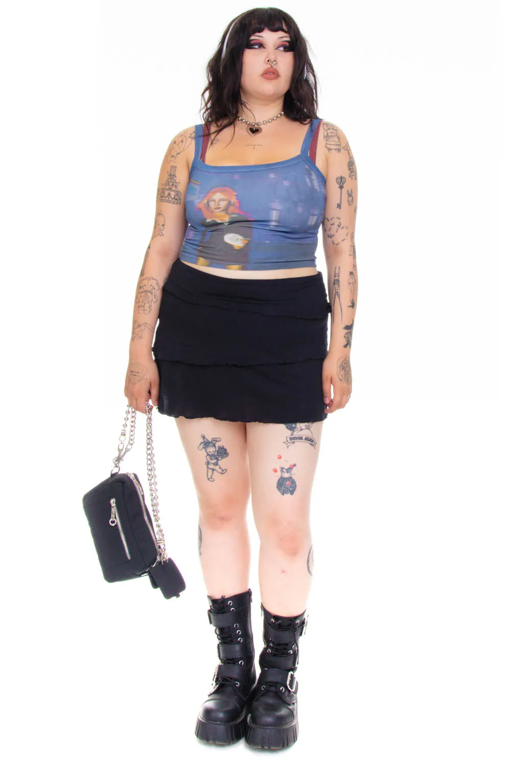 Vintage Y2K Black Ruffle Mesh Mini Skirt - L/XL sold by Tunnel Vision product image thumbnail 2