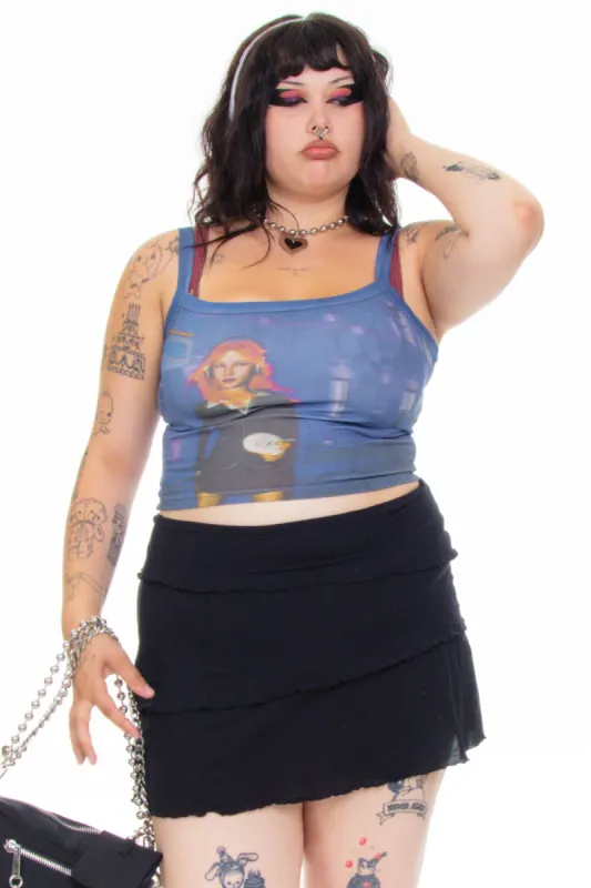 Vintage Y2K Black Ruffle Mesh Mini Skirt - L/XL made by Tunnel Vision
