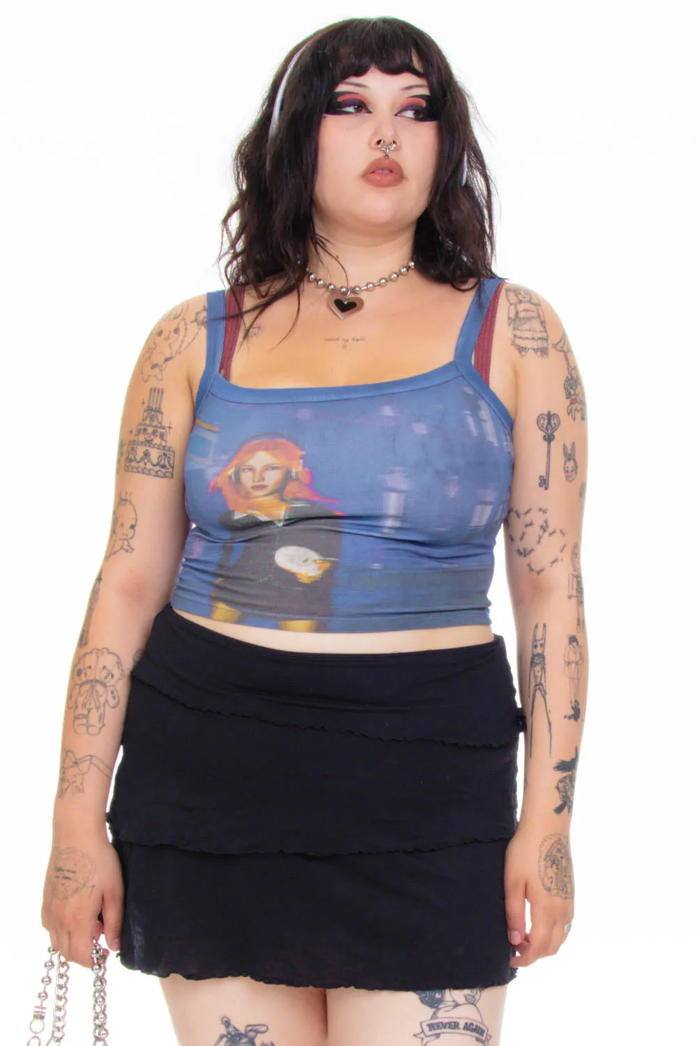 Vintage Y2K Black Ruffle Mesh Mini Skirt - L/XL sold by Tunnel Vision product image thumbnail 3