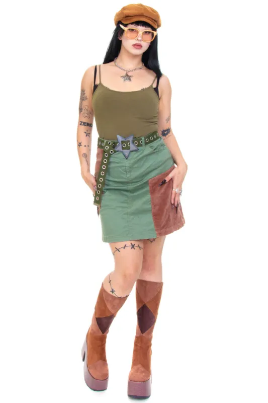Vintage Y2K Green Patchwork Cord Skirt - M/L sold by Tunnel Vision