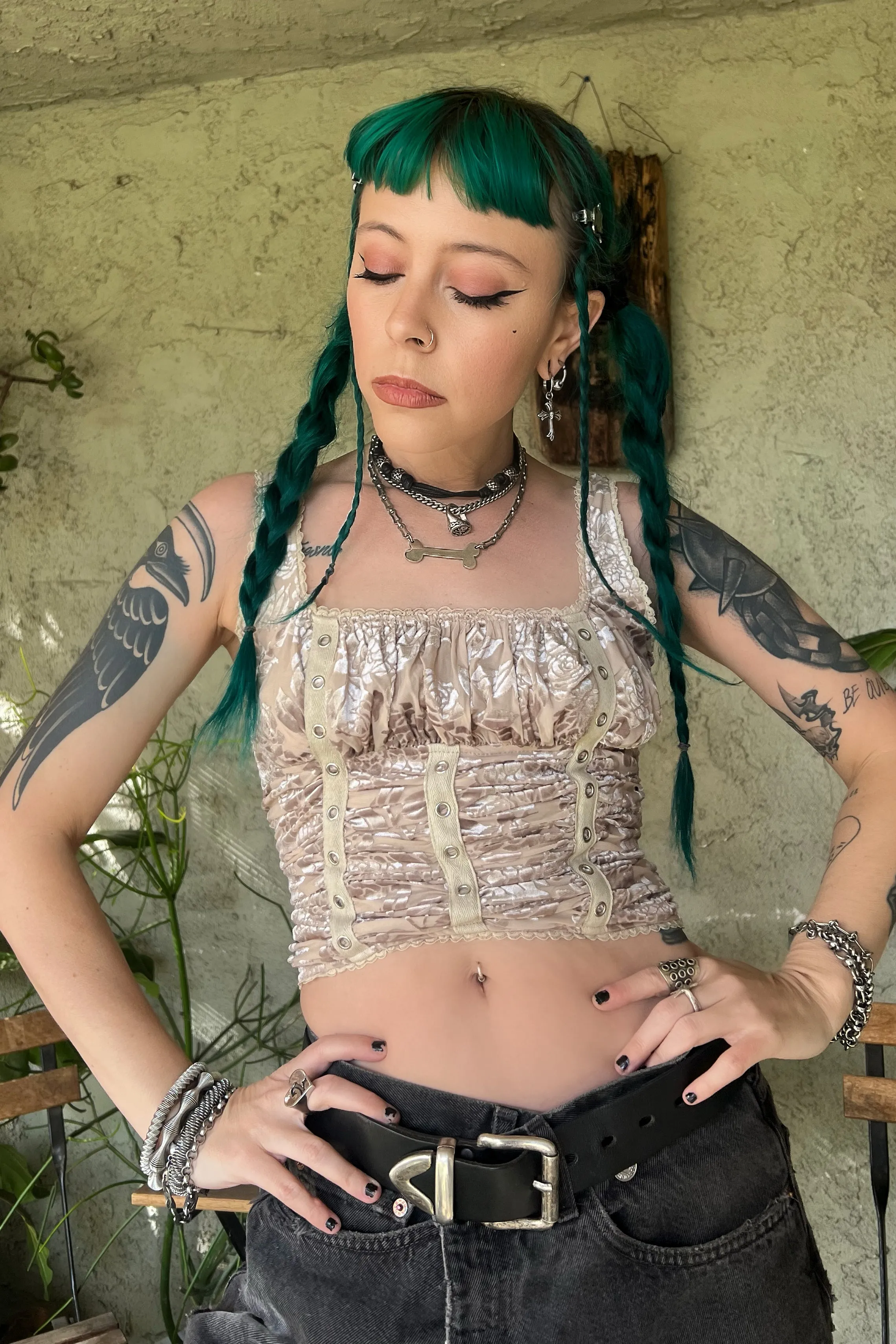 Lexi Cream Velvet Burnout Grommet Top sold by Tunnel Vision product image thumbnail 4
