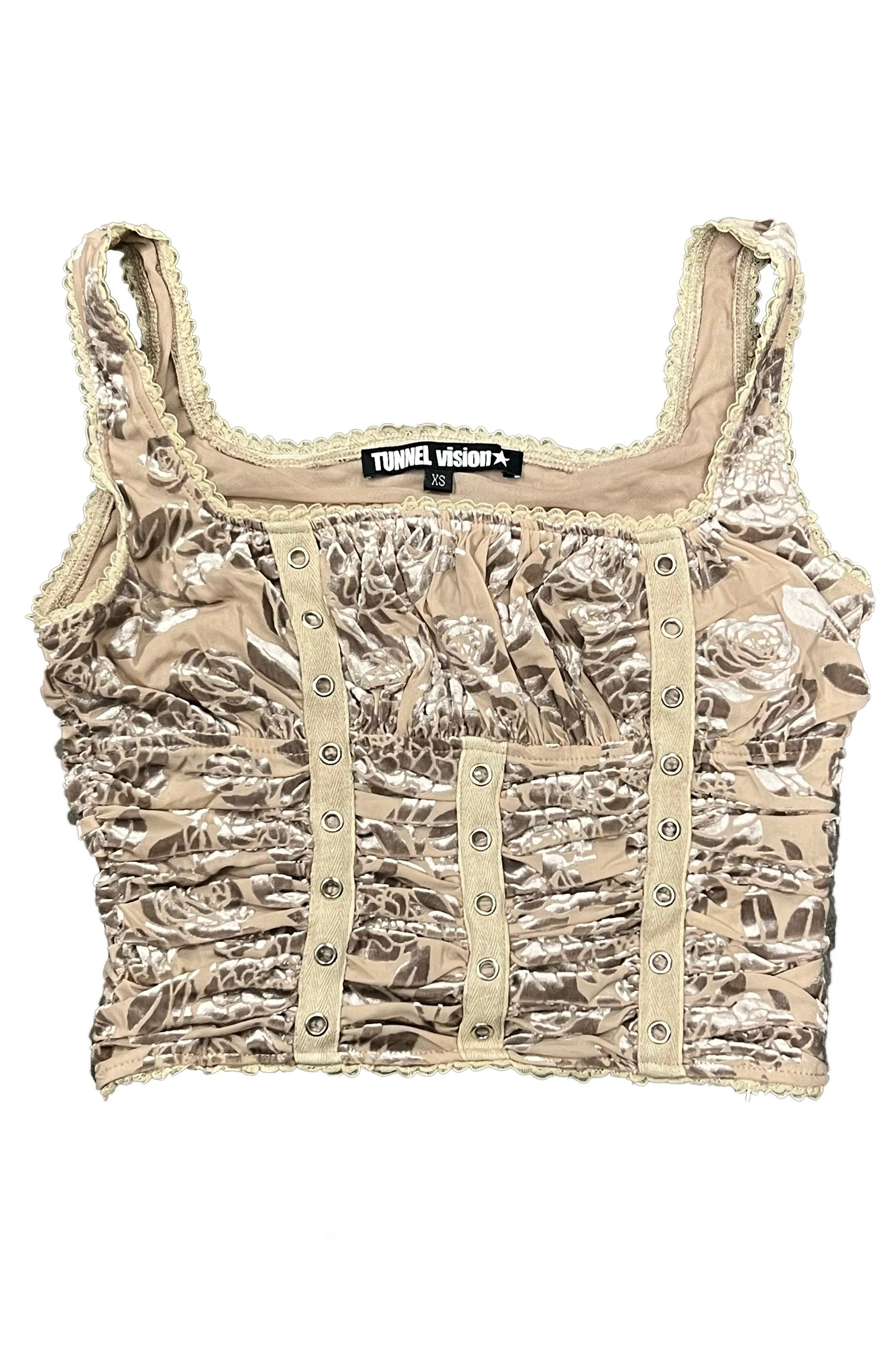 Lexi Cream Velvet Burnout Grommet Top sold by Tunnel Vision