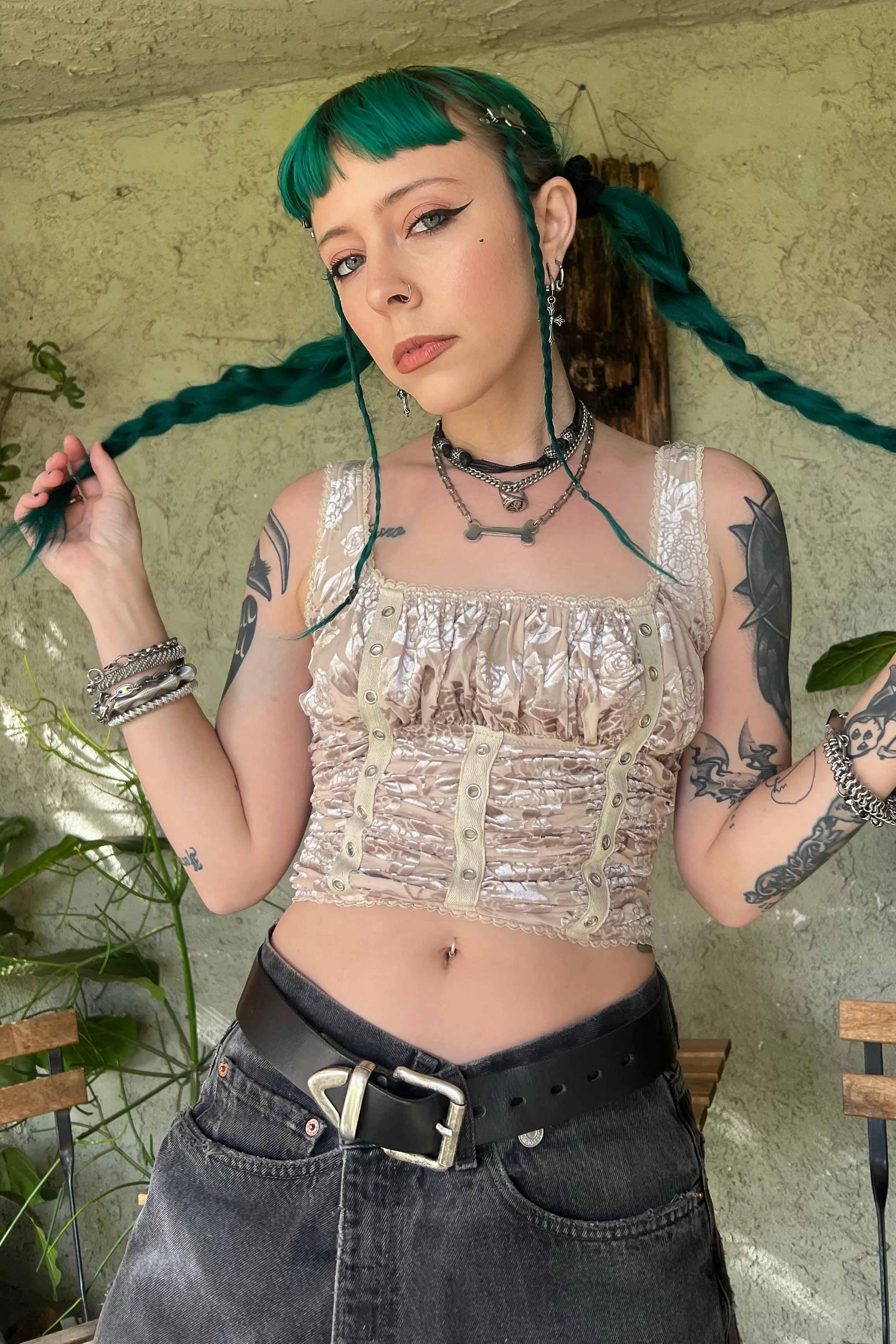 Lexi Cream Velvet Burnout Grommet Top sold by Tunnel Vision product image thumbnail 5