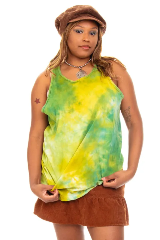 Vintage Y2K Green Tie-Dye Tank Top - OSFM sold by Tunnel Vision