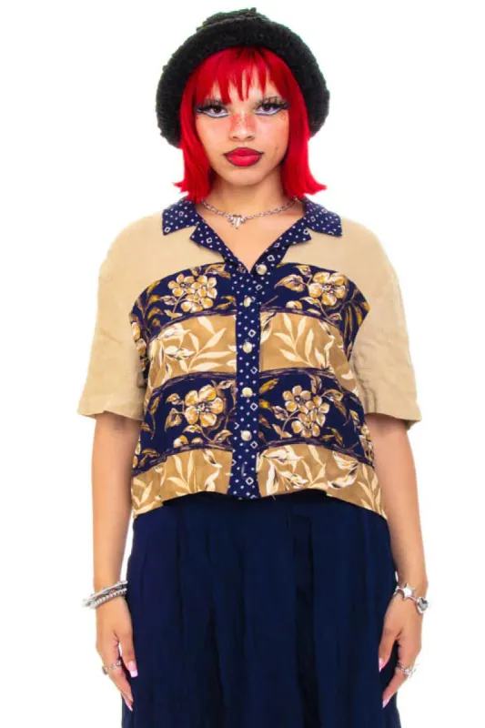 Vintage 90's Miss Floral Stripe Button Up Top - S/M sold by Tunnel Vision