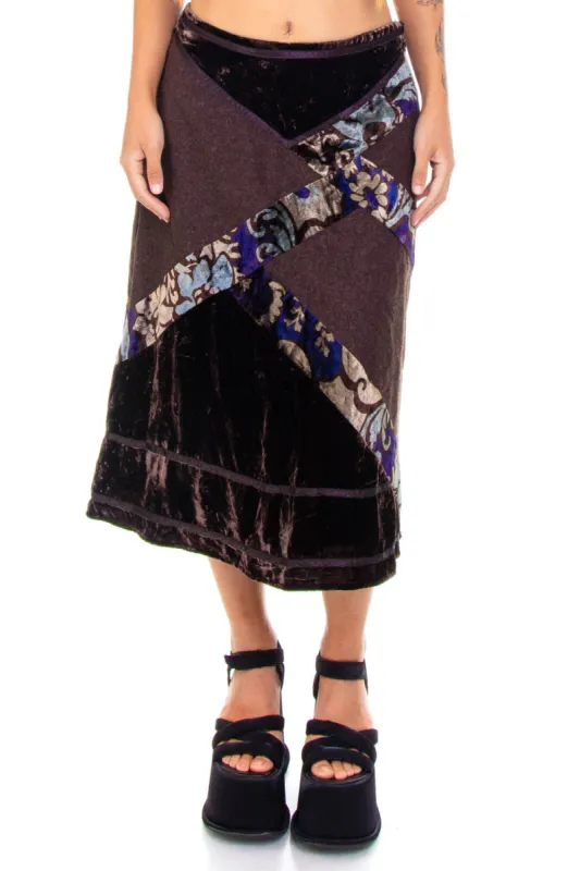 Vintage 90's Brown Velvet Wool Floral Midi Skirt - S sold by Tunnel Vision