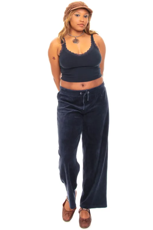 Vintage Y2K Navy Blue Velour Track Pants - L/XL sold by Tunnel Vision