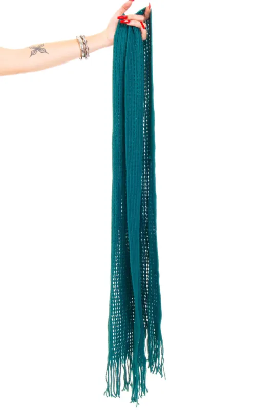 Vintage Y2K Teal Knitted Tassel Scarf sold by Tunnel Vision