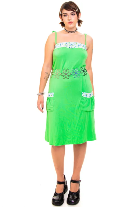 Vintage Y2K Lu Lu Lame Green Floral Tank Dress - M/L sold by Tunnel Vision
